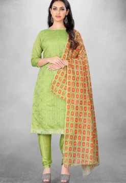 Embroidered Art Silk Straight Suit in Green