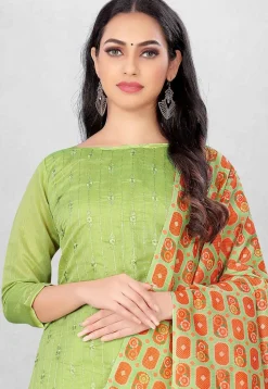 Embroidered Art Silk Straight Suit in Green