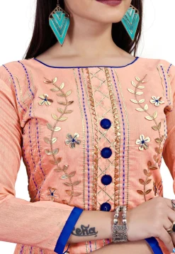 Embroidered Art Silk Straight Suit in Peach