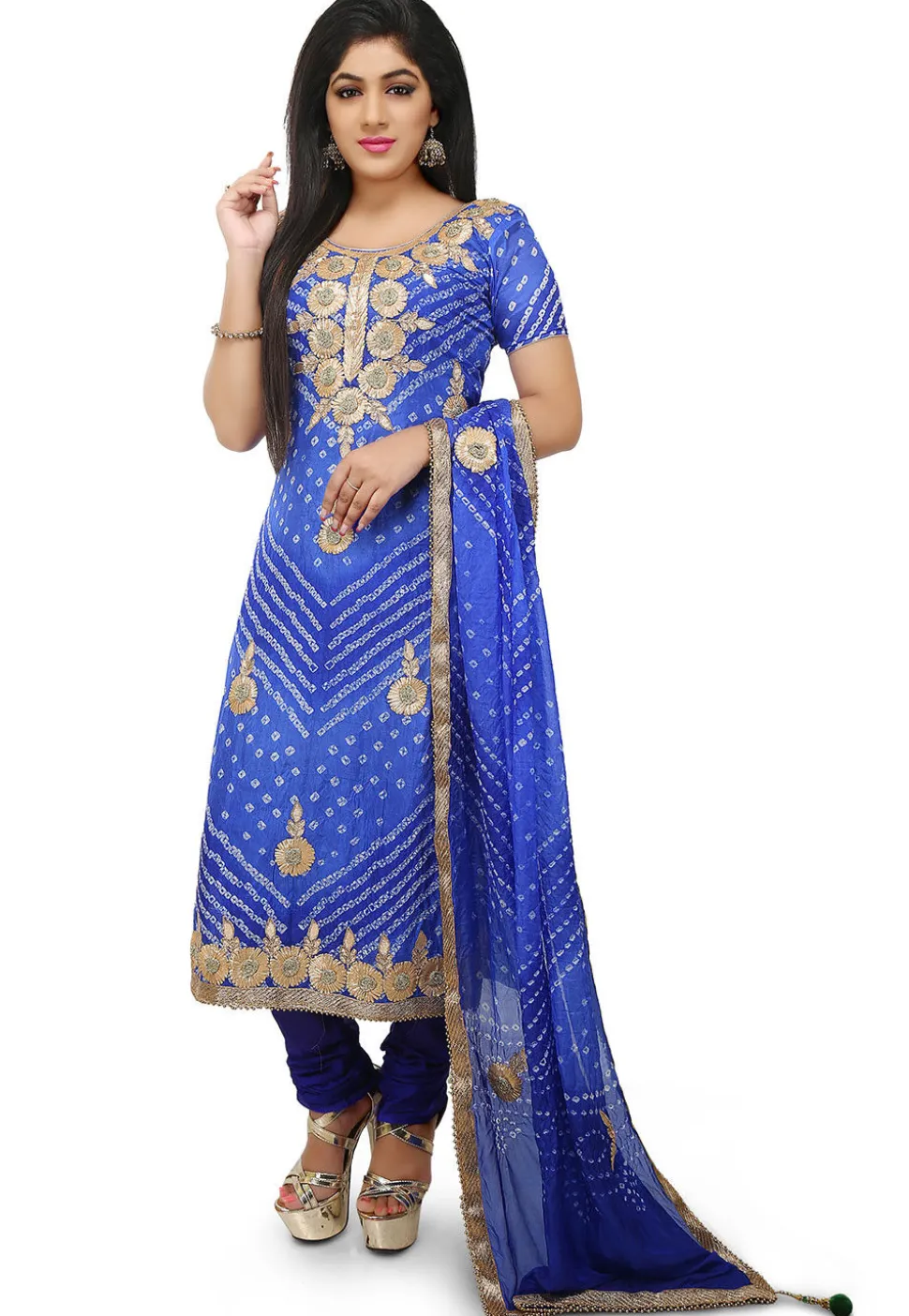 Embroidered Art Silk Straight Cut Suit in Dark Blue