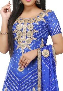Embroidered Art Silk Straight Cut Suit in Dark Blue