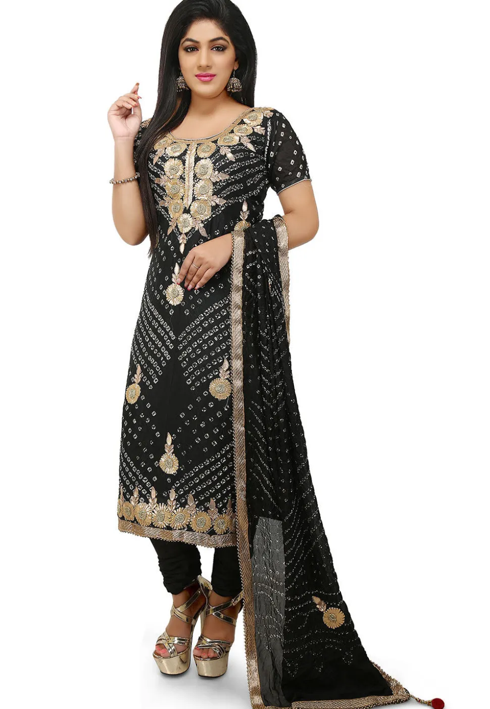 Embroidered Art Silk Straight Cut Suit in Black