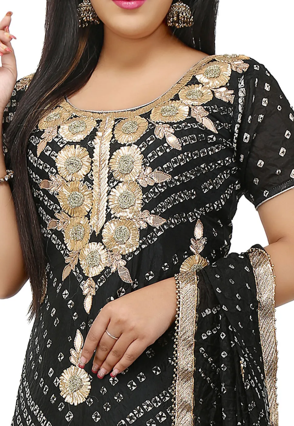 Embroidered Art Silk Straight Cut Suit in Black