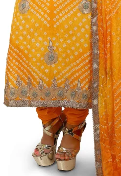 Embroidered Art Silk Straight Cut Suit in Mustard