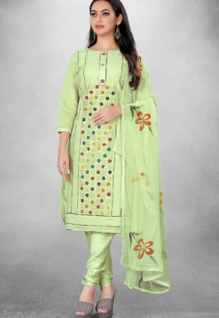 Embroidered Art Silk Straight Suit in Light Sea Green