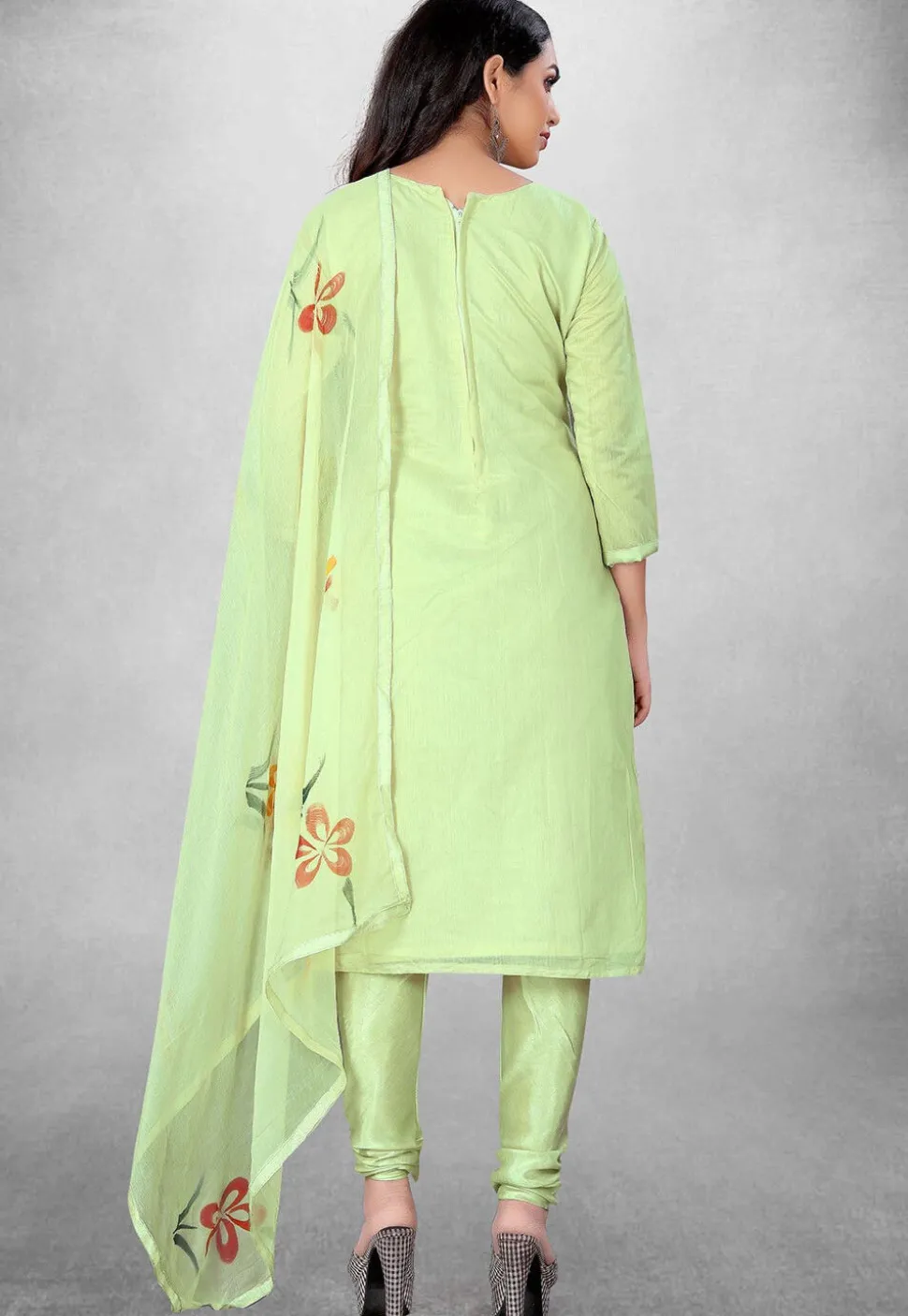 Embroidered Art Silk Straight Suit in Light Sea Green