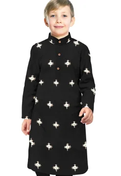 Embroidered Art Taffeta Silk Kurta in Black