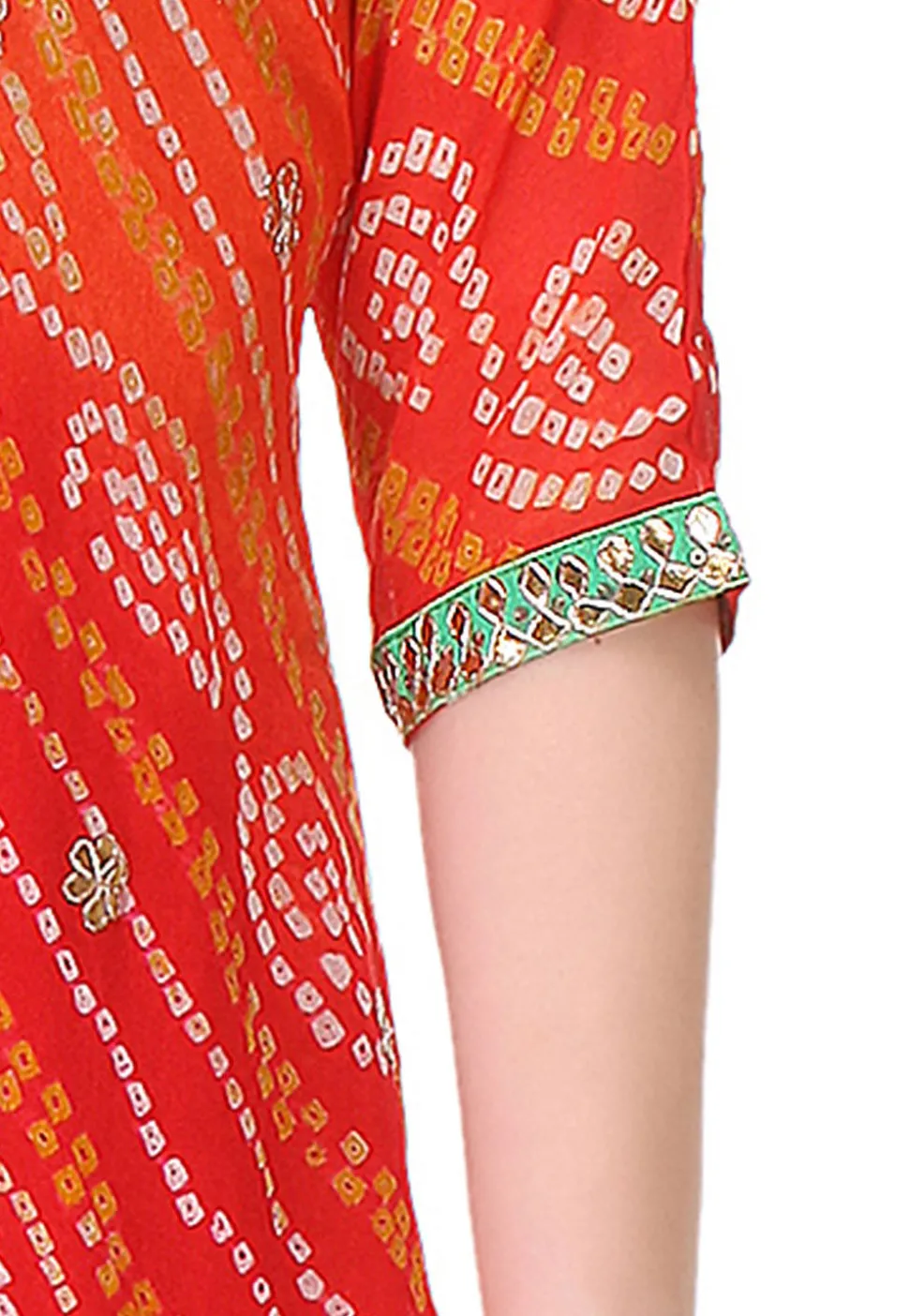 Embroidered Bandhej Pure Chinon Crepe Straight Cut Suit in Red