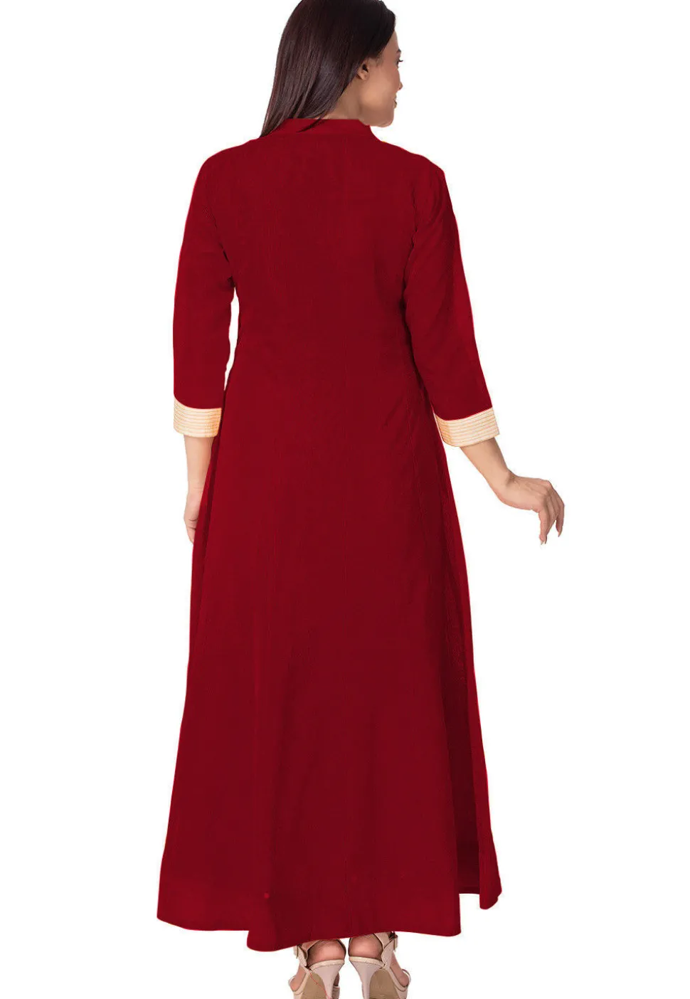 Embroidered Bhagalpuri Silk Anarkali Suit in Maroon and Beige