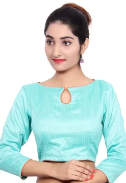 Embroidered Bhagalpuri Silk Padded Blouse in Turquoise