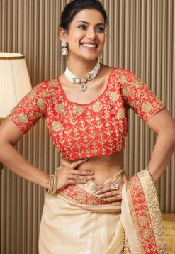 Embroidered Border Art Silk Saree in Beige
