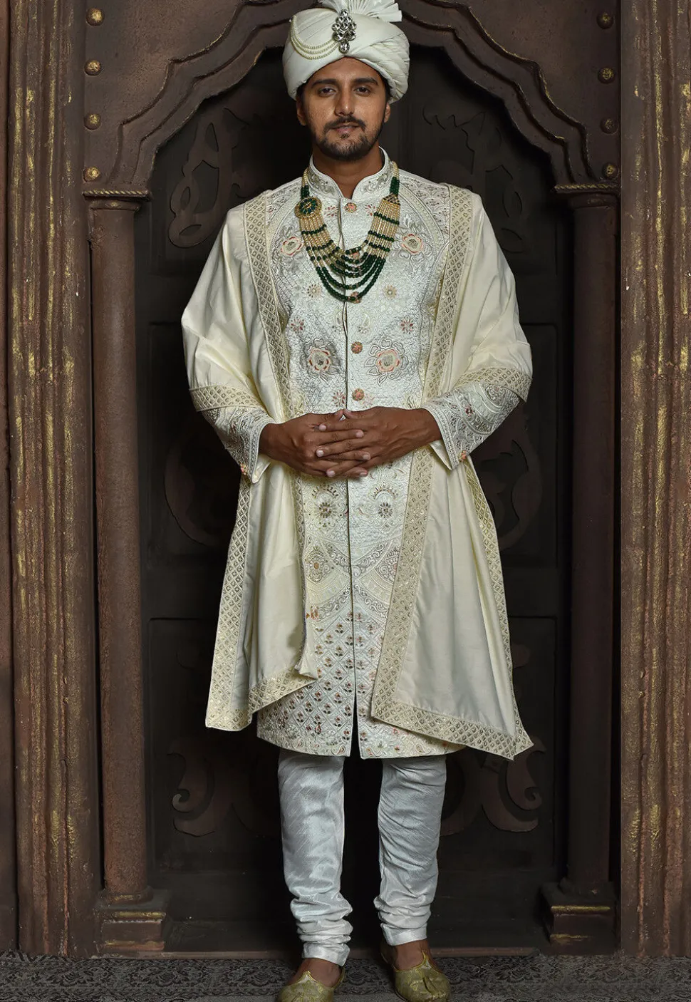 Embroidered Border Art Silk Dupatta in Off White