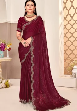 Embroidered Border Art Silk Saree in Maroon
