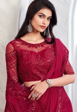Embroidered Border Chiffon Brasso Saree in Fuchsia