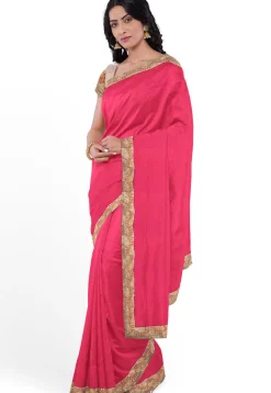 Embroidered Border Georgette Saree in Peach