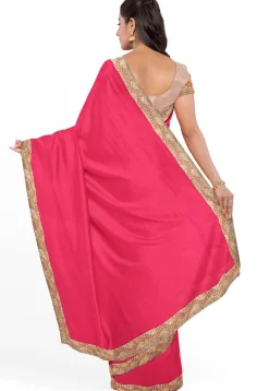 Embroidered Border Georgette Saree in Peach