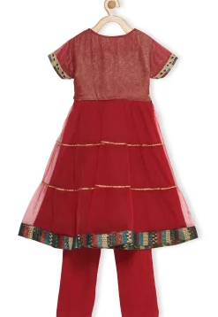 Embroidered Border Net Anarkali Suit in Maroon