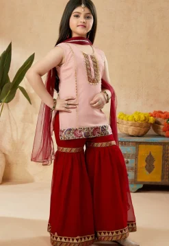 Embroidered Border Net Pakistani Suit in Peach