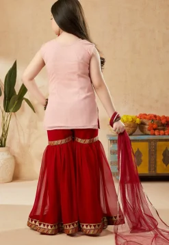 Embroidered Border Net Pakistani Suit in Peach