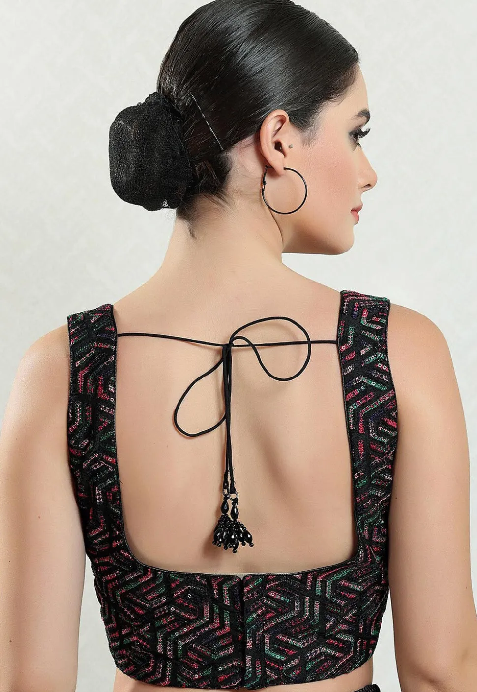 Embroidered Brocade Blouse in Black
