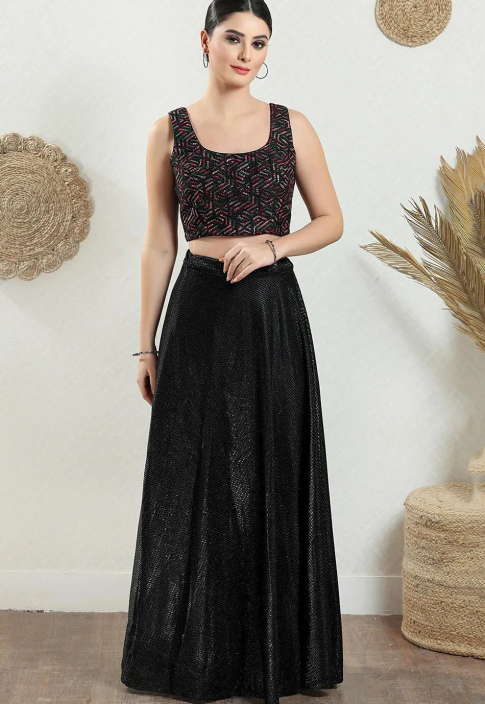 Embroidered Brocade Blouse in Black