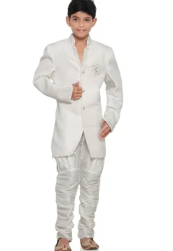 Embroidered Brocade Sherwani in Off White