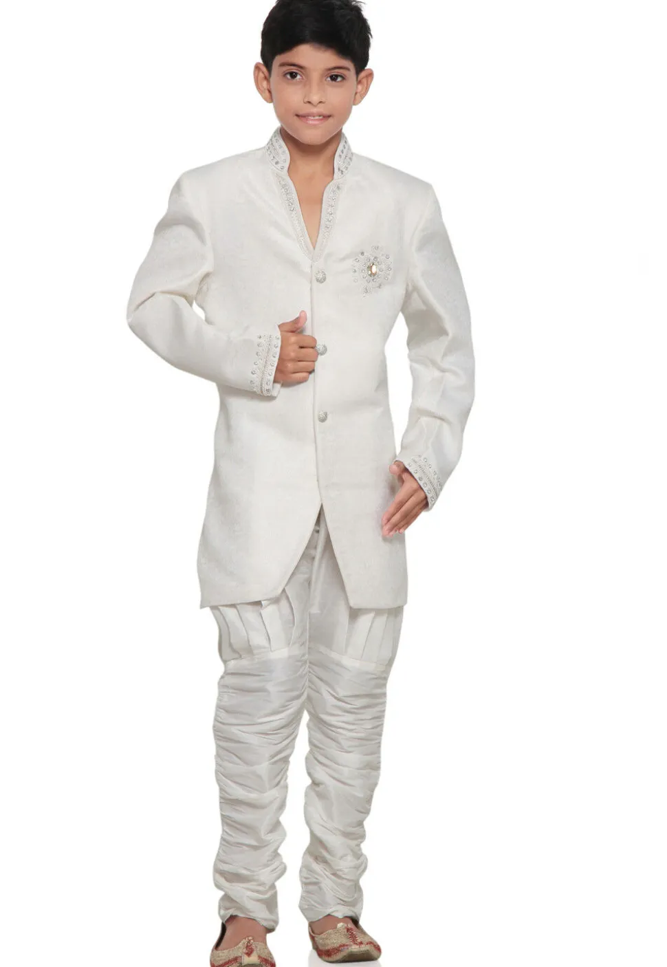 Embroidered Brocade Sherwani in Off White
