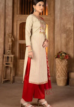 Embroidered Cambric Cotton Pakistani Suit in Beige