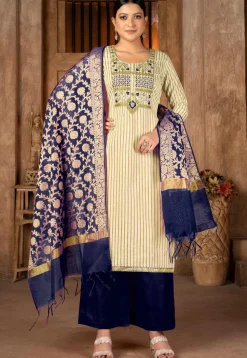 Embroidered Cambric Cotton Pakistani Suit in Beige