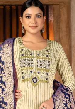 Embroidered Cambric Cotton Pakistani Suit in Beige