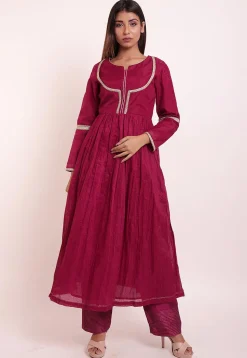 Embroidered Chanderi Anarkali Kurta in Magenta