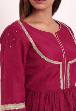 Embroidered Chanderi Anarkali Kurta in Magenta