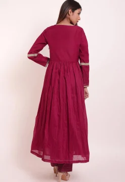 Embroidered Chanderi Anarkali Kurta in Magenta