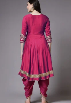 Embroidered Chanderi Cotton Aline Suit in Magenta