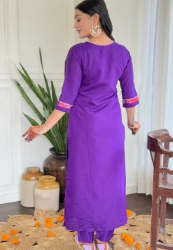 Embroidered Chanderi Cotton Pakistani Suit in Purple