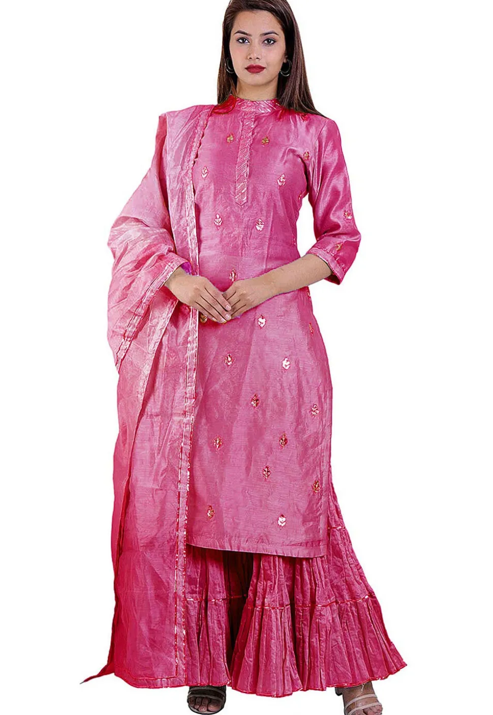 Embroidered Chanderi Cotton Pakistani Suit in Pink