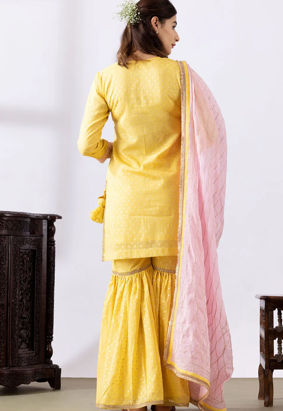Embroidered Chanderi Cotton Pakistani Suit in Yellow