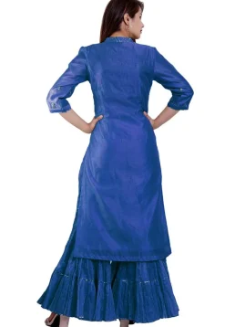 Embroidered Chanderi Cotton Pakistani Suit in Royal Blue