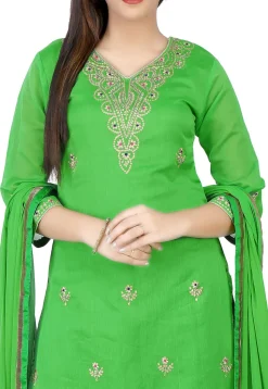 Embroidered Chanderi Cotton Straight Suit in Light Green