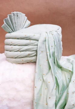 Embroidered Chanderi Cotton Jacquard Turban in Sea Green