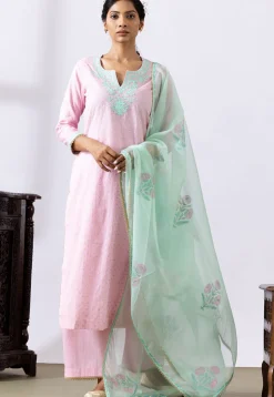 Embroidered Chanderi Cotton Pakistani Suit in Light Pink