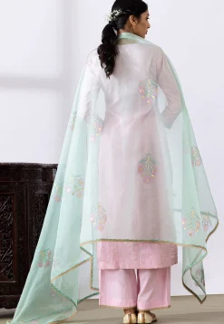 Embroidered Chanderi Cotton Pakistani Suit in Light Pink