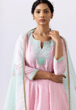 Embroidered Chanderi Cotton Anarkali Suit in Light Pink