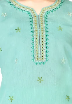 Embroidered Chanderi Cotton Pakistani Suit in Light Blue