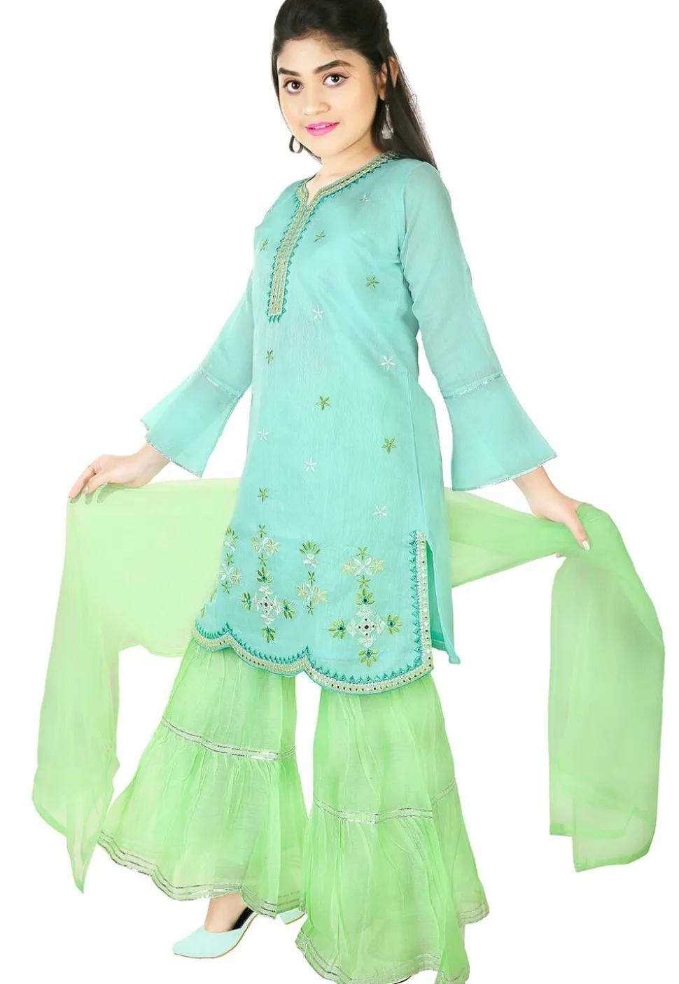 Embroidered Chanderi Cotton Pakistani Suit in Light Blue