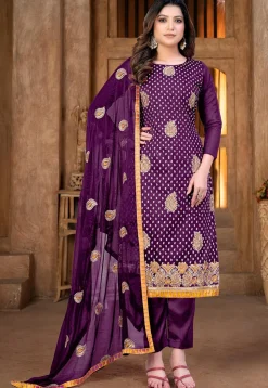 Embroidered Chanderi Cotton Pakistani Suit in Purple
