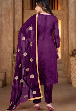 Embroidered Chanderi Cotton Pakistani Suit in Purple