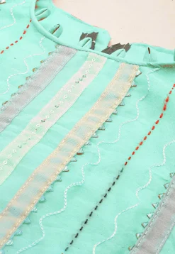Embroidered Chanderi Cotton Pakistani Suit in Sea Green