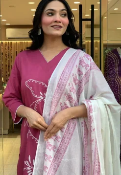 Embroidered Chanderi Cotton Pakistani Suit in Pink