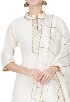 Embroidered Chanderi Cotton Pakistani Suit in Off White